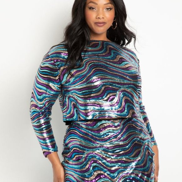 Wavy Sequin crop top and midi skirt from ELOQUII - Picture 2 of 5